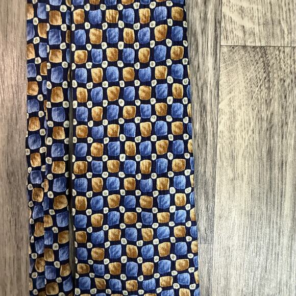 Cocktail Collection Tie - Blue Gold Geometric 100% Silk Men’s Necktie Novelty - Picture 2 of 6